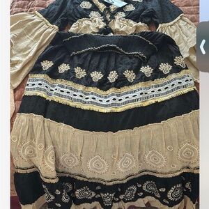 Bohemian Black and Tan Embroidered Dress